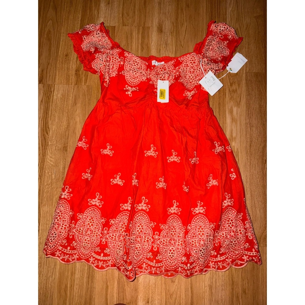 Coco + Jameson Orange Eyelet Off Shoulder Mini Dress XL NWT Smocked Boho